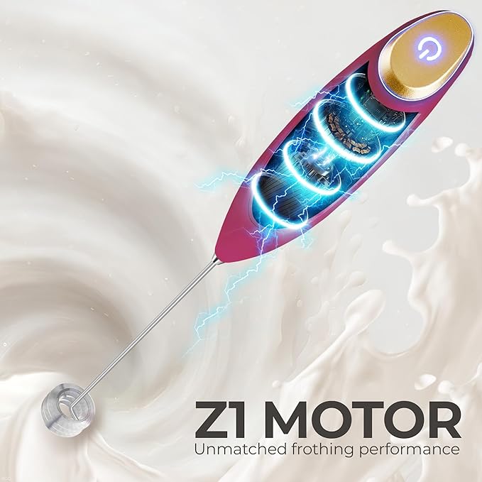 Zulay Kitchen Patented Tornado Triple Whisk Milk Frother with 4 Duracell Batteries ??Handheld Foam Maker for Coffee, Lattes, Matcha & Hot Chocolate ??Rich, Creamy Froth in Seconds