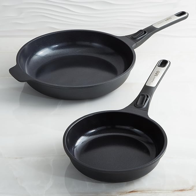 Berghoff Phantom 2Pc Nonstick Ceramic Frying Pan Set Detachable Handle Recycled Cast Aluminum CeraGreen Non-toxic Coating Induction Pan Oven-to-table Cookware Full Disk