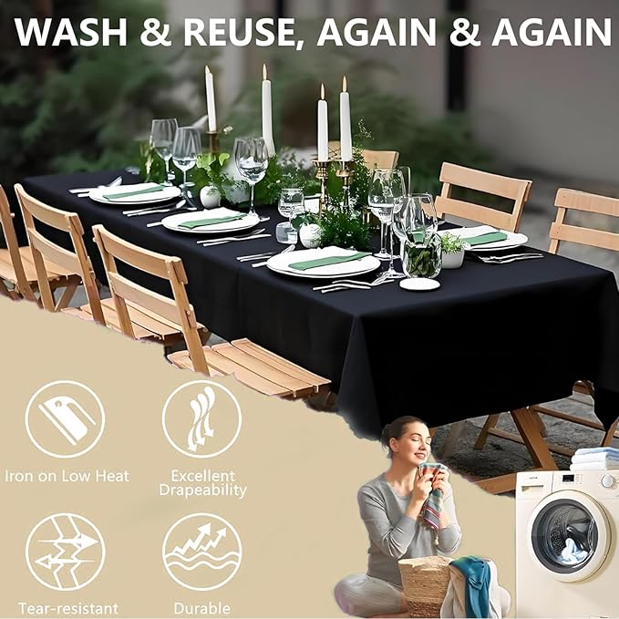 ITWMTTO 10-Pack Black Tablecloths Rectangular 60x102 Inch - Heavy-Duty Polyester Fabric Table Cloth Rectangle Table Cover for Rectangle Tables - Reusable & Washable