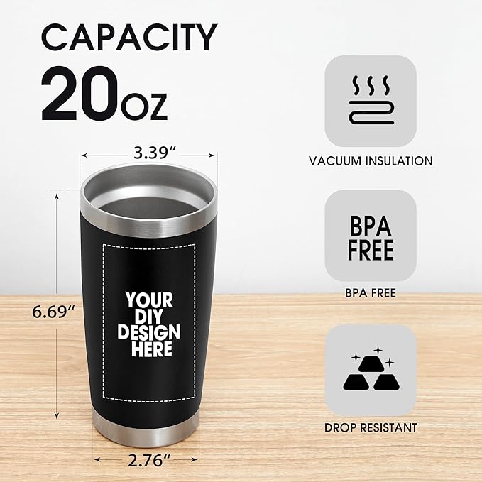 SMLIXE Personalized Coffee Tumbler Print in USA 20oz Stainless Steel Double Wall Insulated Coffee Cup With Text Photo Logo