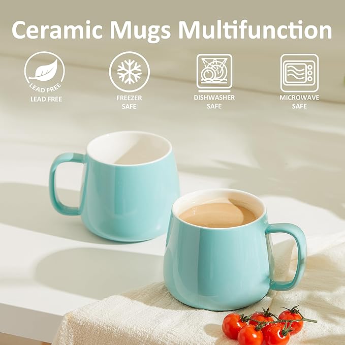 Teocera 16oz Ceramic Coffee Mugs Set of 4 ??Stackable Latte Cups, Microwave, Dishwasher & Oven Safe ??Ideal for Coffee, Cappuccino, Hot Chocolate, Housewarming Gifts, Turquoise