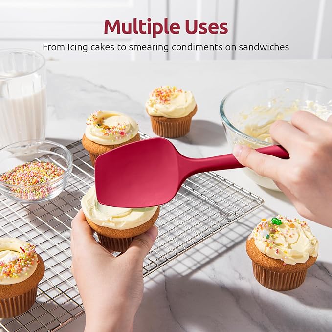 U-Taste Silicone Spoon Spatula Set, 600쨘F High Heat Resistant Food Grade Flexible Rubber Scraper, Integrated Cooking Mixing Baking Kitchen Utensils Set of 3 for Nonstick Cookware (Red)