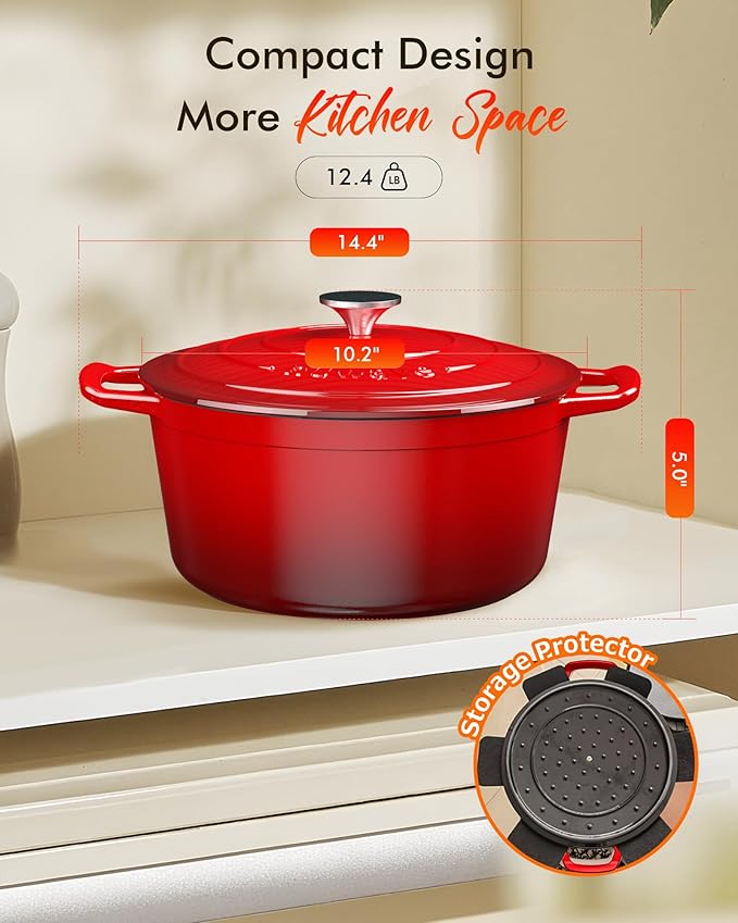 Nuwave 6QT Healthy Enameled Cast Iron Dutch Oven Pot with Lid, Heavy Duty 7-Layer Enamel, Enhanced Rust Protection, Dual Handles, Oven Safe to 500째F for Sourdough Bread Baking, Braise, Stew, Roast