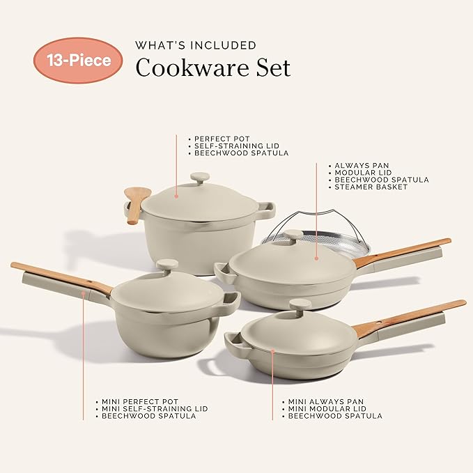 Our Place Cookware Set - 13-Piece Kit Including the Always Pan, Perfect Pot and Spatulas | Multifunctional, Toxin-Free Nonstick | Heat Safe up to 450째F | Oven, Stove, Induction Compatible | Steam