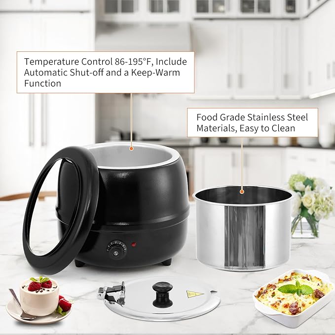 GarveeHome Soup Warmer, 13.7 Quarts Commercial Grade Soup Kettle with Hinged Lid and Detachable Stainless Steel Insert Pot, Food Warmer with Anti-Scald Handle for Restaurants, Buffet, Catering