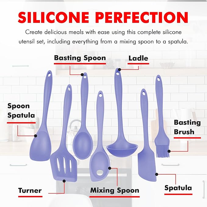 Chef Craft - Premium Silicone Kitchen Tools and Utensils Set, Non-Scratch, Withstands Temperatures up to 450째F, BPA-Free, 7 Piece Cooking Utensils Set, Pastel Blue