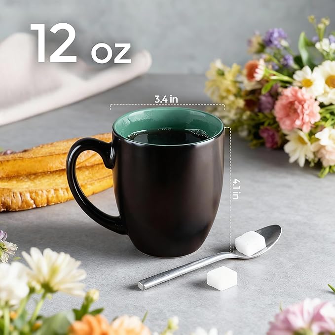 GBhome 12oz Coffee Mugs Set of 6, Large Ceramic Coffee Mugs for Man, Woman, Dad, Mom, Modern Coffee Mugs Set with handle for Tea/Latte/Cappuccino/Milk/Cocoa. Dishwasher&Microwave Safe,Green