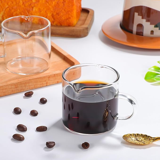 2 Pcs Clear Glass Espresso Cups Small Coffee Mugs with Dual Spout Design for Precise Pouring Portable High Strength Drinking Glasses for Tea and Coffee Enjoyment