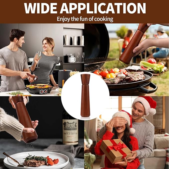 Wooden Pepper Grinder,Pepper Mill Wood 10In?밪alt Grinder Refillable,Pepper Grinder Manual Adjustable Ceramic Rotor,Easy Refill,Salt and Pepper Shakers with Coarseness Control 1-Pack