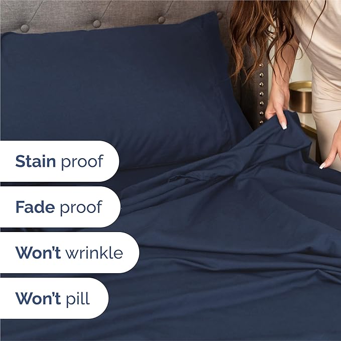 Full 6 Piece Sheet Set - Cooling and Breathable Bed Sheets - Hotel Luxury Bed Sheets for Women, Men, Kids & Teens - Bedding with Deep Pockets & Easy Fit - Soft and Wrinkle Free - Full Navy Blue Sheets
