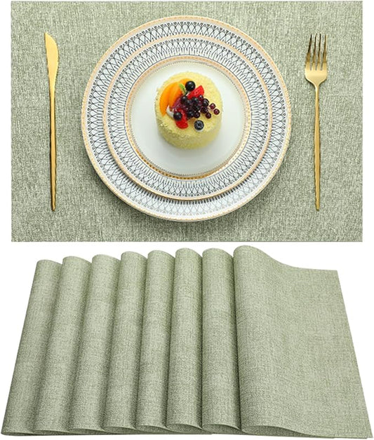 LQICAI Placemats Set of 6 Washable Heat Resistant Place Mats PVC Woven Dining Table Mat Green 6pcs