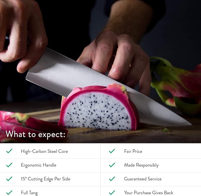 Greater Goods Premium 3-Ply 9Cr18 Steel Chef Knife, 8-Inch Professional Kitchen Knife with Full Tang Triple Rivet Handle