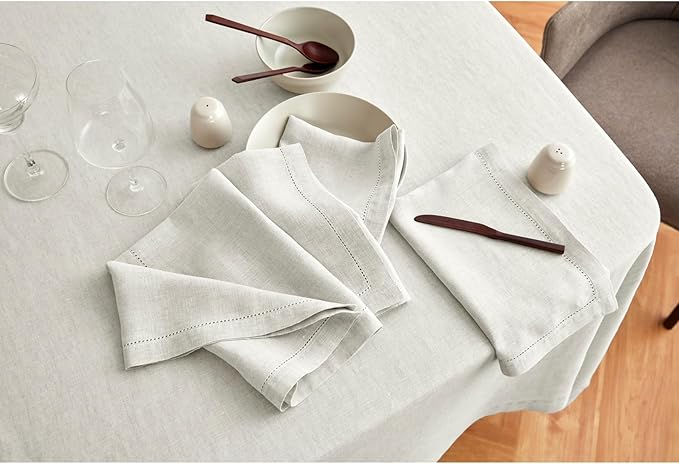 Solino Home Linen Tablecloth 70 x 120 Inch - 100% Pure Linen Light Flax Table Cloth for Rectangle Tables - Sonoma, Machine Washable Tablecloth for Christmas, New Year