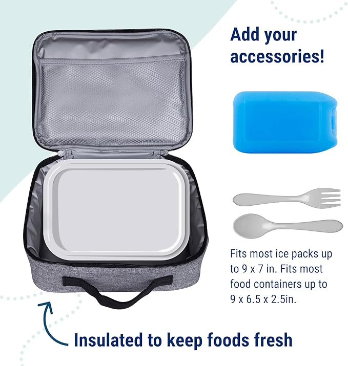 Wildkin Kids Insulated Lunch Box ??Durable and Reusable for School & Travel - Grey Tweed