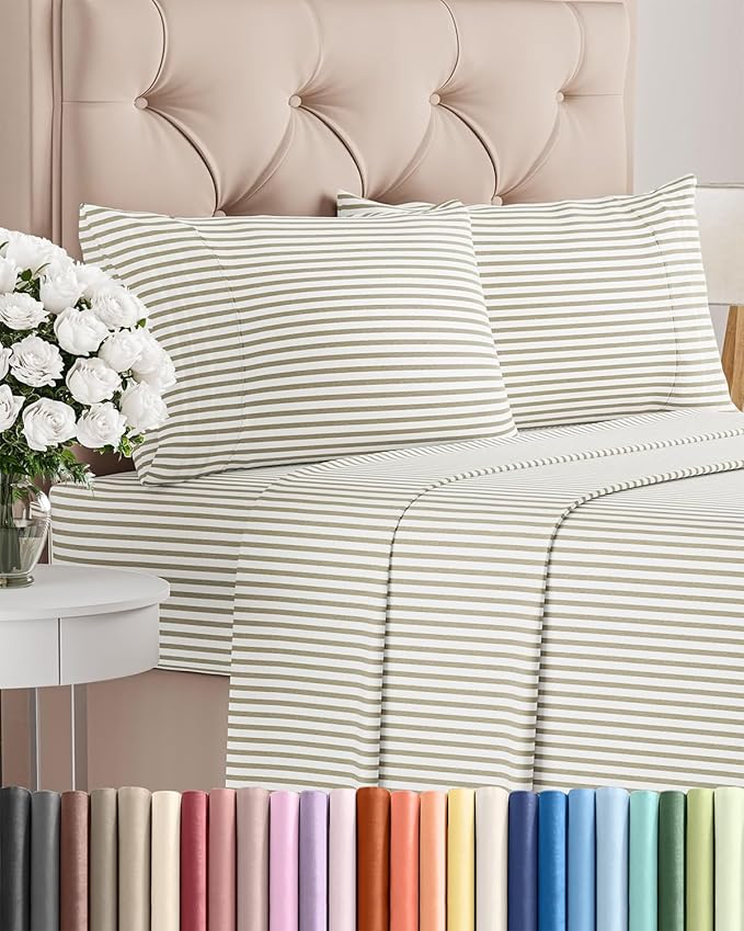 Twin XL 4 Piece Sheet Set - Cooling and Breathable Bed Sheets - Hotel Luxury Bed Sheets for Women, Men, Kids & Teens - Deep Pockets - Easy Fit - Soft and Wrinkle Free - Twin XL Beige Stripes Sheets