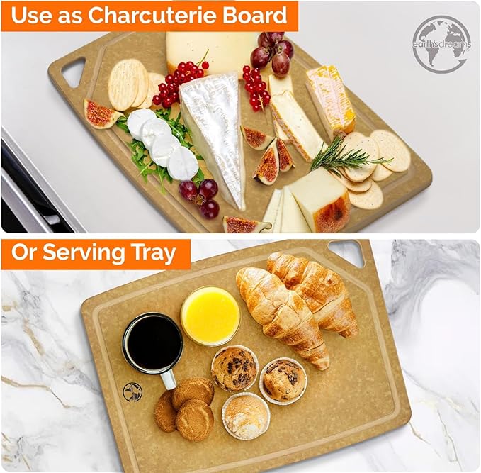 Earth?셲 Dreams Wood Cutting Board Set 3-Piece: Small, Large & Extra Large - Charcuterie Board, Non-Plastic, Non-Toxic, Heavy-Duty, Dishwasher Safe (Tan/Juice)