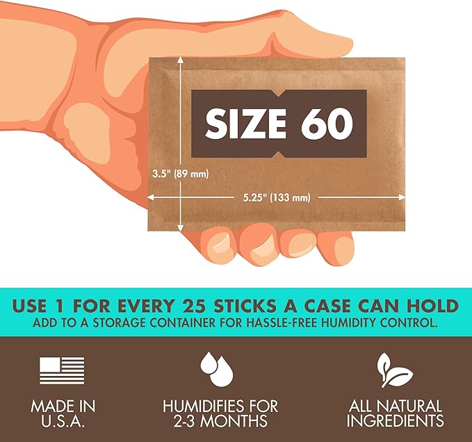 Boveda 69% Two-Way Humidity Control Packs For Plastic & Wood Humidifier Boxes & Zip Lock Bags ??Size 60 ??20 Pack ??Moisture Absorbers ??Humidifier Packs ??Hydration Packets in Resealable Bag