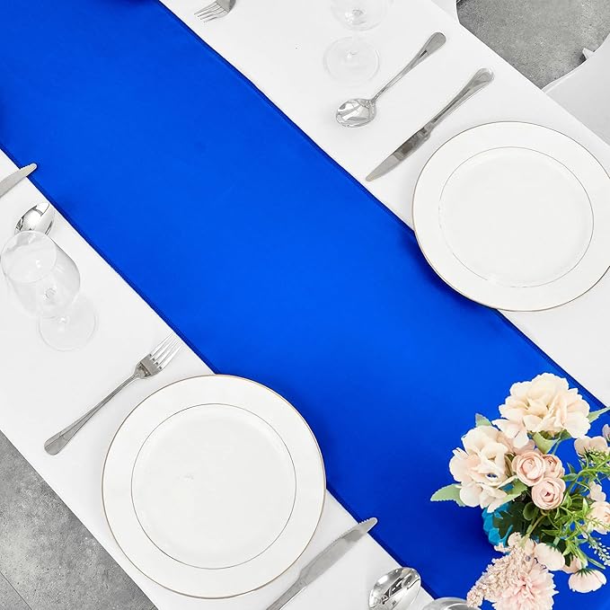 4-Pack Royal Blue Satin Table Runner 12 x 108 Inch Long Bright and Smooth Silk Fabric Table Runner for Wedding Banquet Birthday Party Decoration