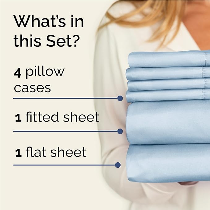 Full 6 Piece Sheet Set - Cooling & Breathable Bed Sheets - Hotel Luxury Bed Sheets for Women, Men, Kids & Teens - Comfy Bedding w/Deep Pockets & Easy Fit - Soft & Wrinkle Free - Full Sky Blue Sheets