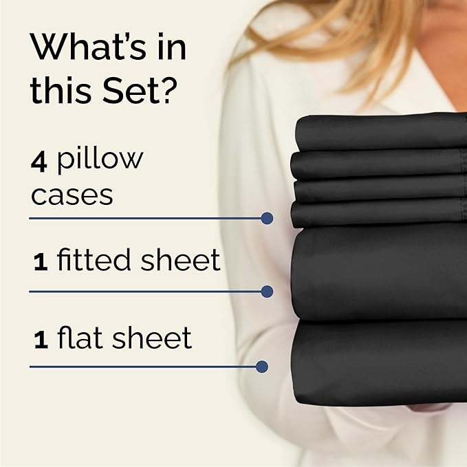 Cal King 6 Piece Sheet Set - Cooling & Breathable Bed Sheets - Hotel Luxury Bed Sheets for Women, Men, Kids & Teens - Bedding w/Deep Pockets & Easy Fit - Soft & Wrinkle Free - Cal King Black Sheets