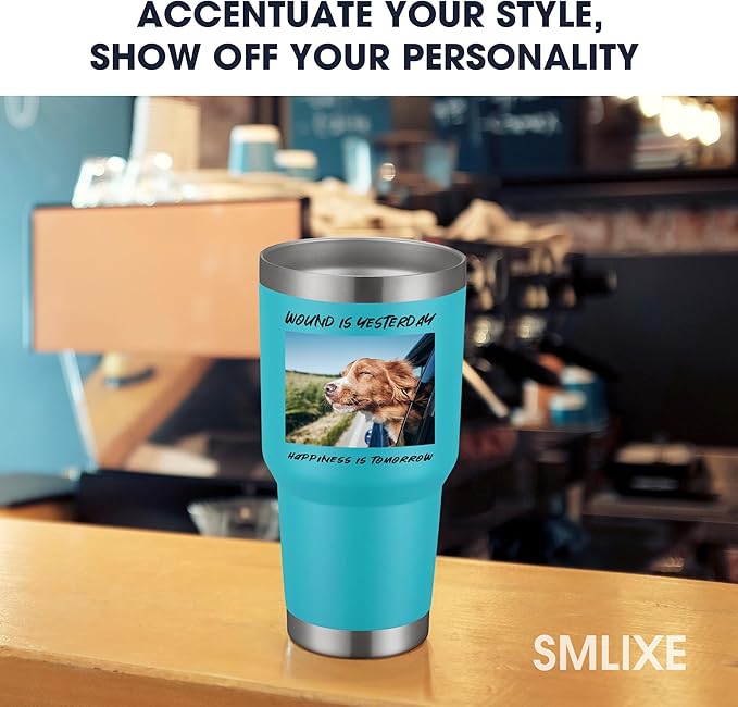SMLIXE Personalized Coffee Tumbler Print in USA 30oz Stainless Steel Double Wall Insulated Coffee Cup With Text Photo Logo