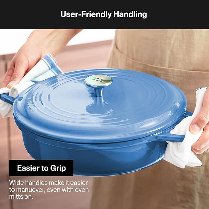 Misen 5.5 QT Braiser ??Enameled Cast Iron Pan for Searing, Braising & Slow Cooking ??No-Chip Enamel Coating ??Extra-Wide Handles ??Superior Heat Retention & Even Cooking - Blue