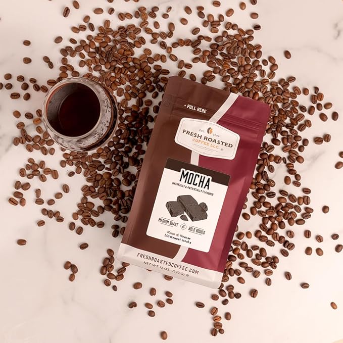Fresh Roasted Coffee, Mocha Flavored Coffee, 12 oz, Medium Roast, Kosher, Ground
