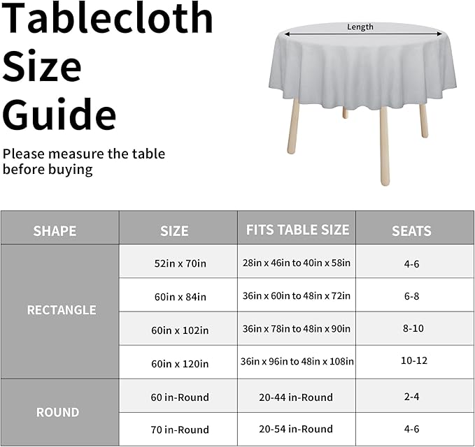 Easy-Going Faux Linen Waterproof Spill-Proof Tablecloth Stain Resistant Round Table Cloth Wrinkle Free Decorative Fabric for Kitchen, Dining, Party, Weddings, Restaurants (60 in-Round, Grey)