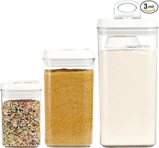 Felli Flip Tite Acrylic Food Storage Container with Lid 6??XL Air Tight Ring Seal Flip Top, Plastic Kitchen Baking Canister for 5 lb Flour Protein Powder Pantry Organizer (Nest-L, White) With Scoop