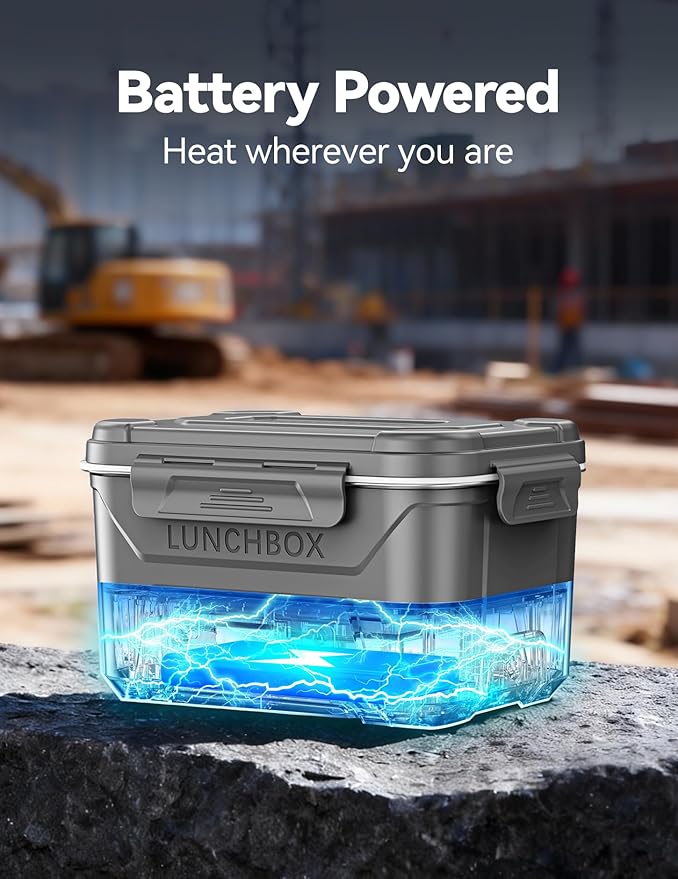 EAST OAK Cordless Electric Lunch Box for Adults,5.5 Cups Rechargeable Self Heating Lunch Box-Automatic Heating,Food Warmer with Memory Function & Automatic Keep Warm,Perfect for Work and Trip(Grey)