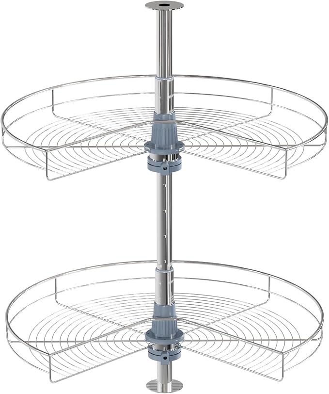 Dowell Base Cabinet Kidney Shape Dia.24 270째 Lazy Susan, 2 Shelves, Kitchen Base Corner Cabinet Organizer (Chrome 4001 270 24)