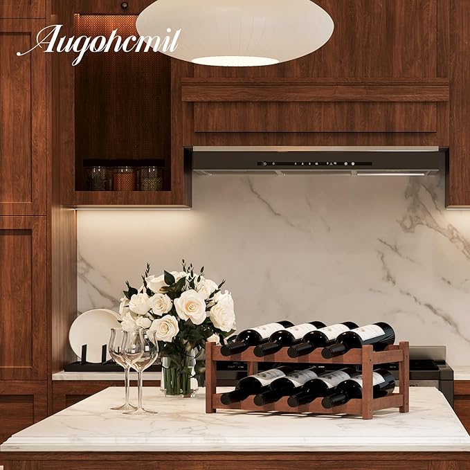 Wine Rack竊똁amboo Wine Storage Cabinet Shelf竊똂ountertop Wine Shelf- Freestanding Wine Holder for Kitchen & Pantry (Brown, 2-Tier)