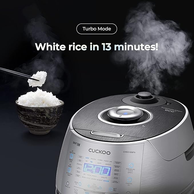 CUCKOO High Pressure Rice Cooker 10-Cup Uncooked / 20-Cup Cooked with Induction Heating Technology, Large Rice Maker with 17 Menu Options and Steam Plate, Voice Guide, Silver (CRP-CHSS1009FN)