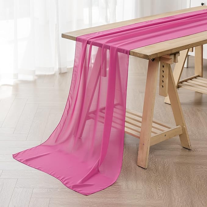 flohar 6Pack 9ft Chiffon Table Runner 14x108 Inch Sheer Romantic Table Runner for Wedding Birthday Party Bridal Shower Outdoor Decoration-Fuchsia