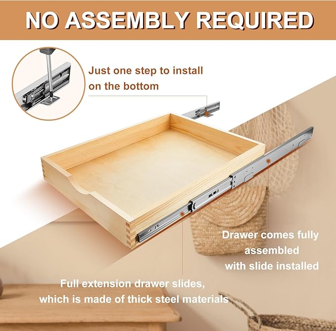 Sintuff 4 Set Wooden Pull out Tray Cabinet Organizer Soft Close Roll out Shelves for Kitchen Cabinets Fully Assembled Slide Pantry Shelves (18'' X 21'')