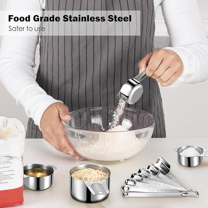 AMOHEE 20Pcs Measuring Cups and Spoons Set, Includes 7pcs Stainless Steel Measuring Cups, 12 Measuring Spoons with Leveler for Cooking & Baking, Dishwasher Safe