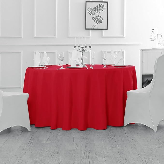 Fokitut 6 Pack Round Tablecloth, 108 Inch, Stain Resistant and Wrinkle Polyester Table Cloth, Fabric Table Cover for Kitchen Dining, Wedding, Party, Holiday Dinner-Red