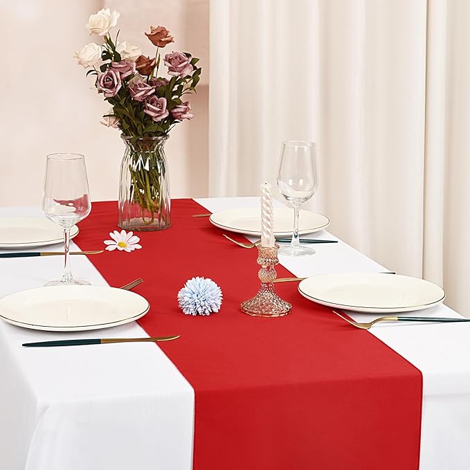12 Pack Red Table Runner 12 x 108 Inch Rustic Farmhouse Wedding Christmas Table Runner,Washable and Reusable Polyester Table Runners for Wedding Birthday Party Banquet Table Decor