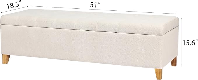 DECO DE VILLE Ottoman with Storage, 51 Inch End of Bed Storage Ottoman Bench, Linen Fabric Upholstered Ottomans with Hinged Lid, Rectangle Long Foot Rest Bench for Entryway Living Room Bedroom White