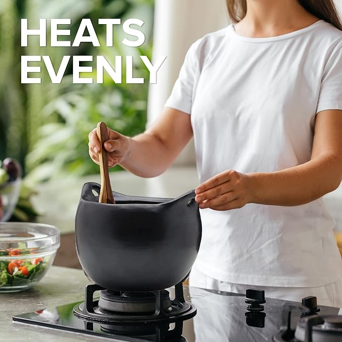 Authentic Chamba Soup & Bean Pot - Elegant Handmade Black Clay Dutch Oven with Cover - Perfect for Soups, Beans, Stocks & More - Versatile & Durable