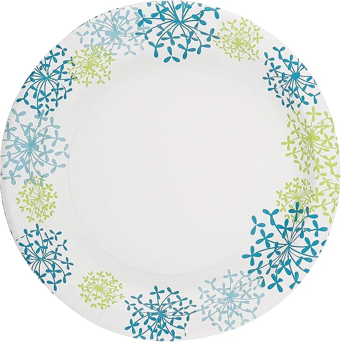 Glad Round Disposable Paper Plates, Blue Hydrangea Pattern - Strong, Sturdy, Soak Proof, and Microwavable Decorative Plates for Dinner and Everyday Use, 10 Inch, 50 Count - 2 Pack