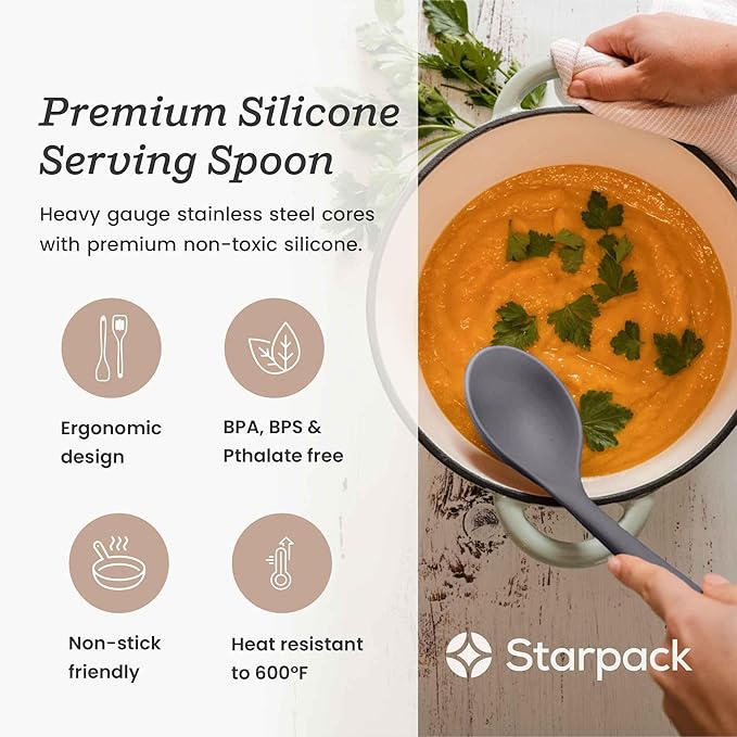 Starpack 'Winning Serve' XL Premium Silicone Serving Spoon (13.5") - Large Silicone Spoon for Cooking High Heat Resistant to 600째F - LFGB Grade Nonstick Mixing Spoons - Large Rubber Serving Spoons