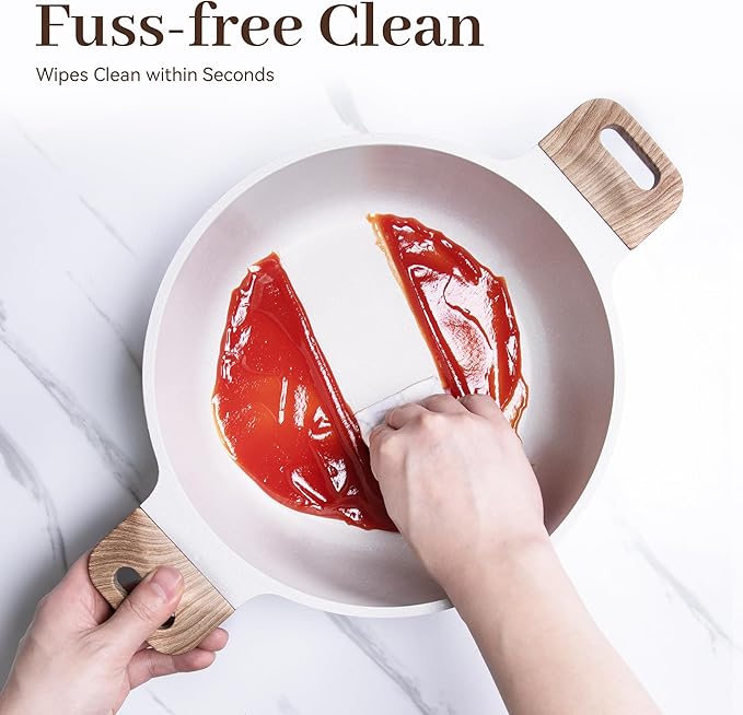 13-Piece Nonstick Pots and Pans Set ??Granite Stone Kitchen Cookware Set, PFOA-Free ??Includes Frying Pans, Saucepans, Saut챕 Pan ??Induction Compatible, White