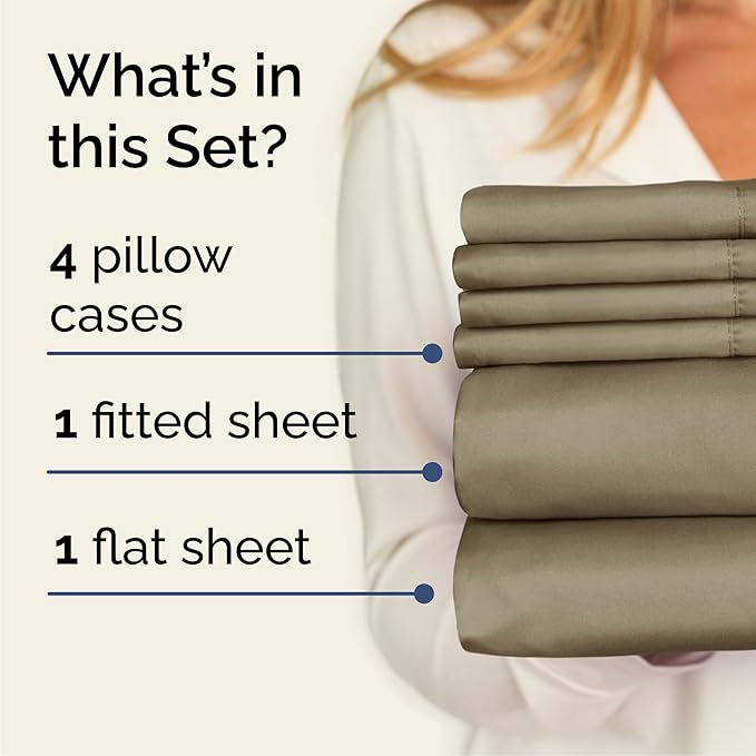 Cal King 6 Piece Sheet Set - Cooling & Breathable Bed Sheets - Hotel Luxury Bed Sheets for Women, Men, Kids & Teens - Bedding w/Deep Pockets & Easy Fit - Soft & Wrinkle Free - Cal King Khaki Sheets