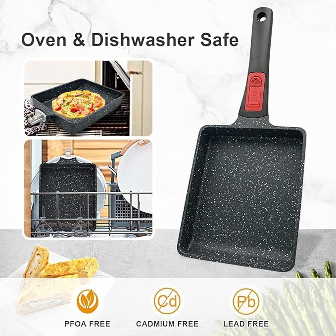 Tamagoyaki Pan, Japanese Omelette Pan Nonstick, Rectangle Square Egg Frying Pan Skillet Nonstick, Detachable Handle, PFAS & PFOA-Free, Oven Safe, 7.5” x 6.3”