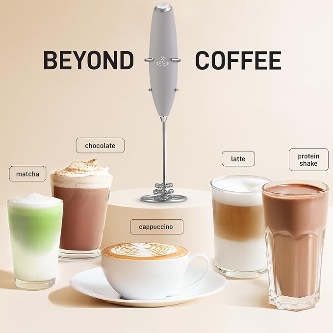 Zulay Kitchen Patented Tornado Triple Whisk Milk Frother with 4 Duracell Batteries ??Handheld Foam Maker for Coffee, Lattes, Matcha & Hot Chocolate ??Rich, Creamy Froth in Seconds