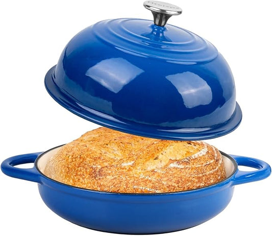 Dutch Oven for Bread Baking, 5.4 Quart Dutch Enameled Cast Iron Bread Oven, Dutch Oven for Sourdough Bread Baking, Oven Safe up to 500째 F, 25 cm Blue