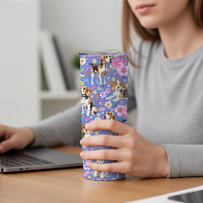 Yogusut Beagle Gifts for Women, 20oz Stainless Steel Insulated Tumbler Travel Mug Cup with Lid Straw Brush, Gifts for Dog Mom Dog Lover