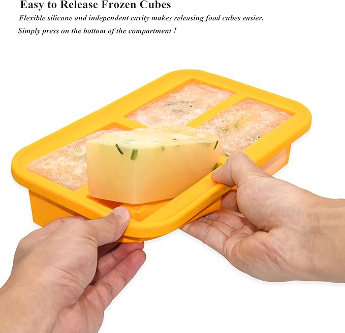 Bangp 1-Cup Silicone Freezing Trays with Lid,2 Pack,Easy-Release Silicone Freezer Molds for Soup Ice Cubes,Soup Freezer Molds,Freeze & Store Broth,Sauce,Leftovers - Makes 8 Perfect 1 Cup Portions