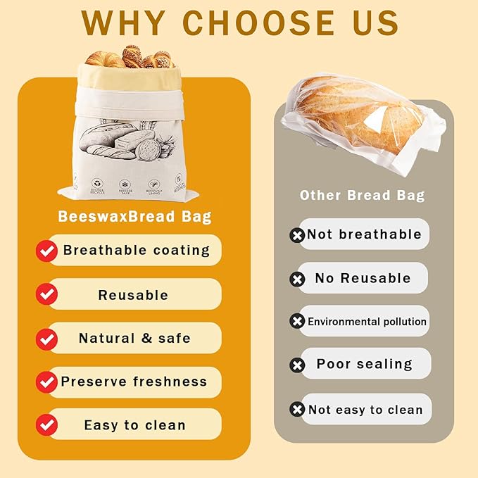 2-Pack Reusable Beeswax Bread Bags for Sourdough & Homemade Bread竊똂otton Waxed Bags Keeps Fresh Longer(Crimson Bloom)